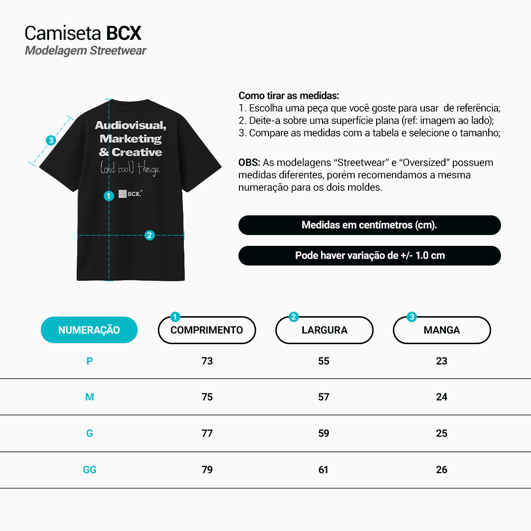 Tabela de medida BCX